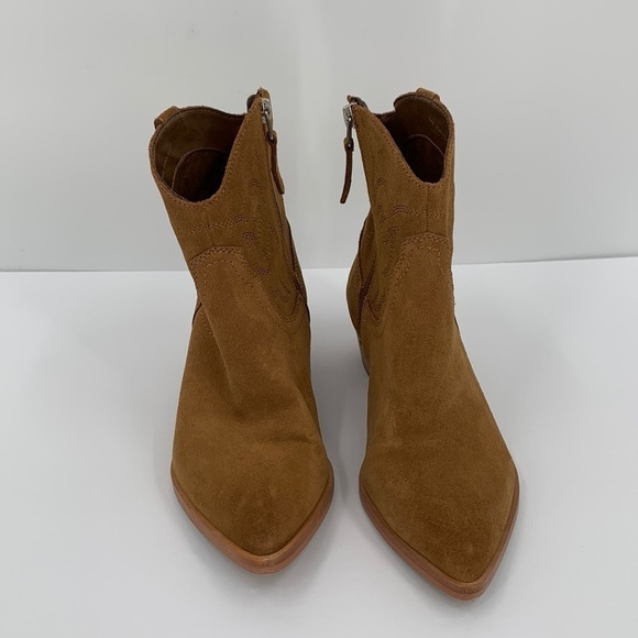 Dolce Vita Solow Western Cowboy boot shoe heel brown suede stitching ankle 8 - Picture 3 of 5